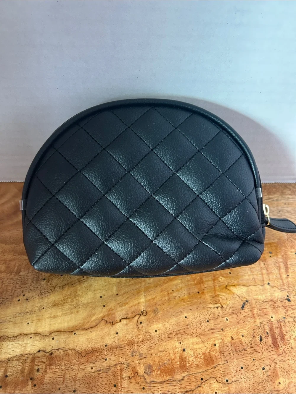 Betsey Johnson Black Quilted Faux Leather Cosmetic Case with Gold Plate